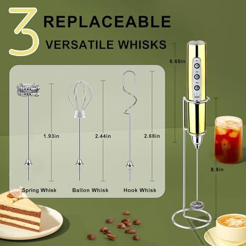 Champagne gold milk frother with convenient holder — photo 4