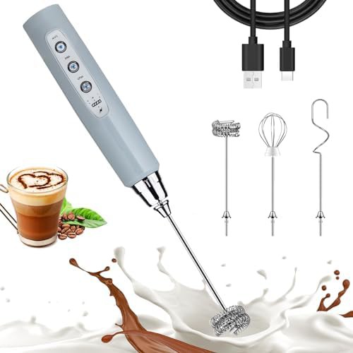 Cement gray rechargeable electric milk frother