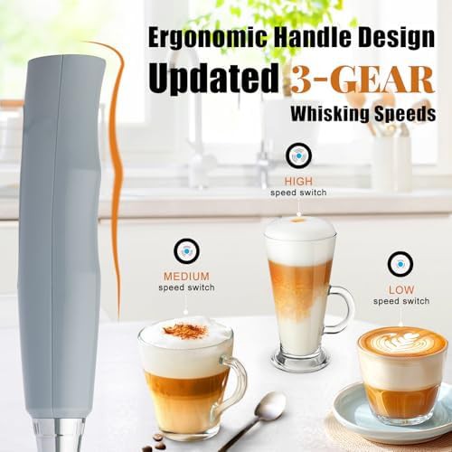 Cement gray rechargeable electric milk frother — photo 3