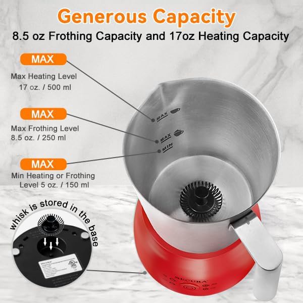 Red detachable stainless steel milk steamer — photo 3