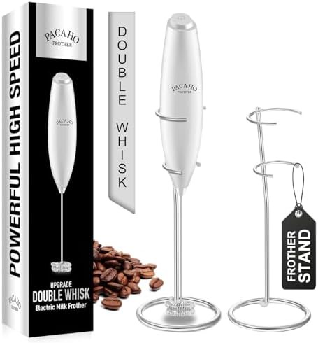 Silver double whisk frother with stand