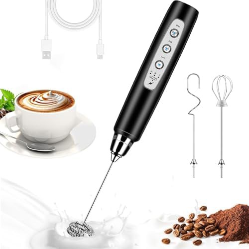 Rechargeable three speed coffee mixer wand