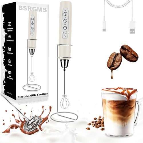Beige rechargeable frother with three heads
