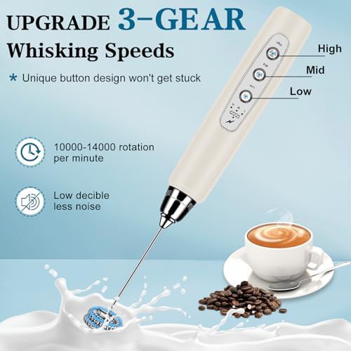 Beige rechargeable frother with three heads — photo 3