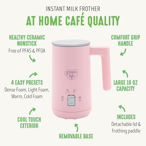 Greenlife pink ceramic electric milk frother — photo 3