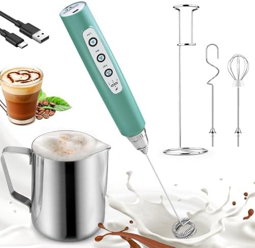 Green handheld wand and frothing pitcher