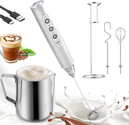Silver frother wand with 14oz pitcher set