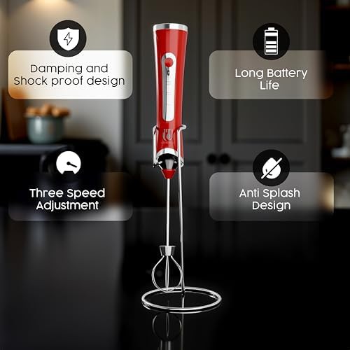 Red dual head electric coffee frother — photo 4