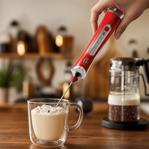 Red dual head electric coffee frother — photo 5