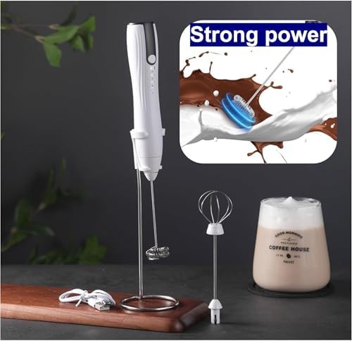 White handheld rechargeable electric milk frother — photo 5