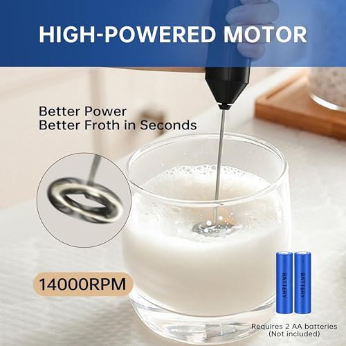 Black handheld battery milk frother with stand — photo 3