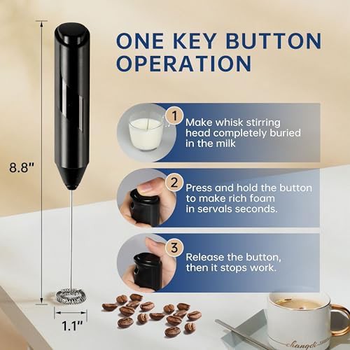 Black handheld battery milk frother with stand — photo 4