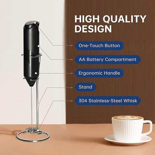 Black handheld battery milk frother with stand — photo 5