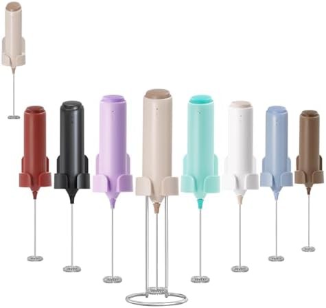Rechargeable Beige Handheld Frother with Stand