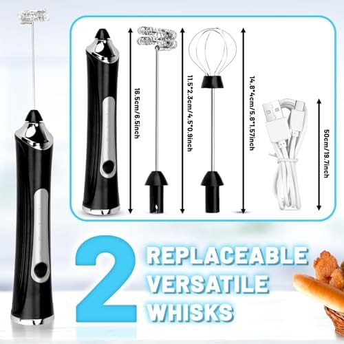 Black rechargeable handheld milk frother wand — photo 4