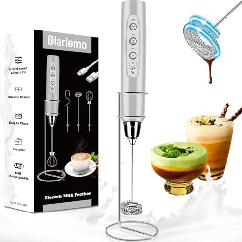 Silver rechargeable milk frother with stand