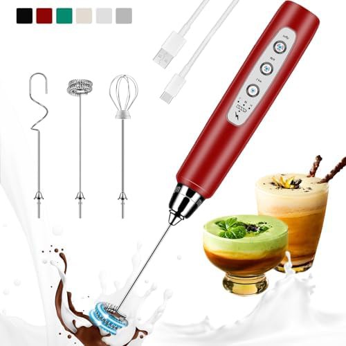 Red detachable handheld milk frother