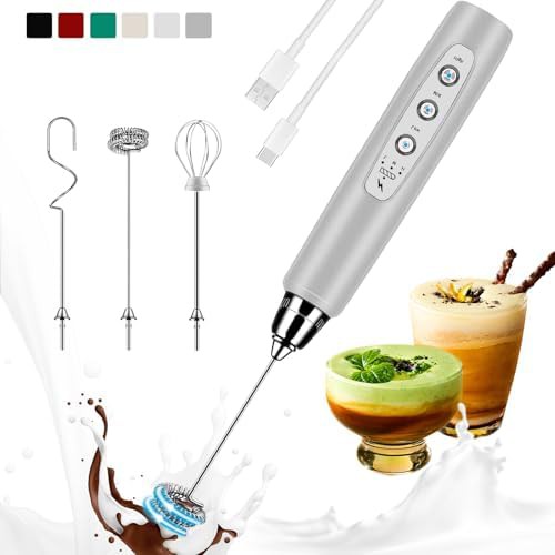Silver rechargeable handheld milk frother