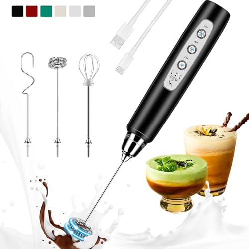 Black wireless handheld milk frother