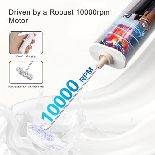 White Battery Operated Handheld Coffee Whisk — photo 3