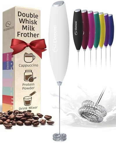 White handheld frother with double whisk