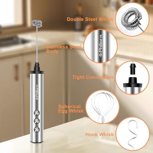 Rechargeable frother with stand and three heads — photo 3