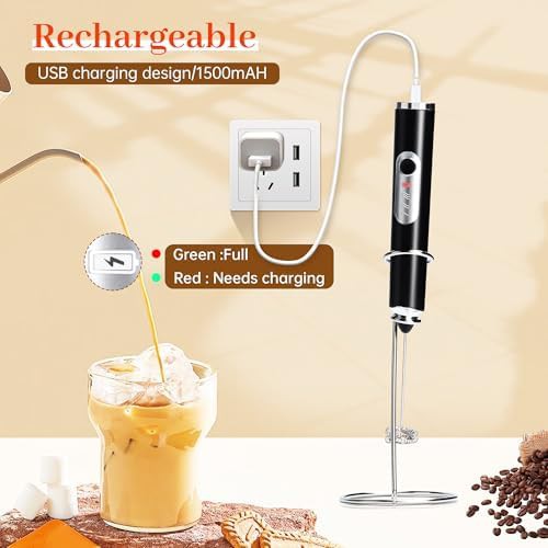 Black handheld rechargeable drink mixer with stand — photo 5