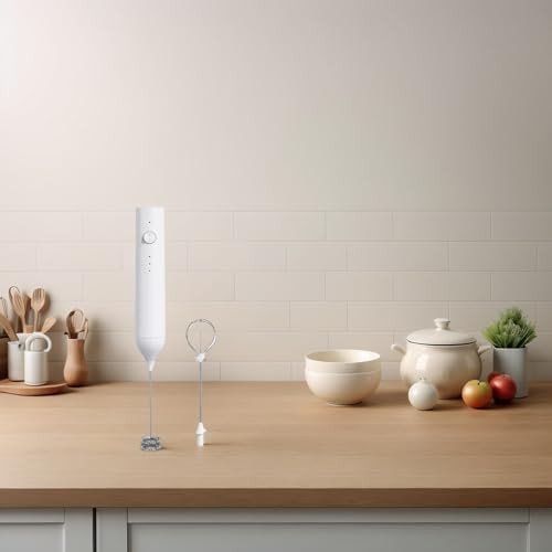 White rechargeable handheld frother with stand — photo 4