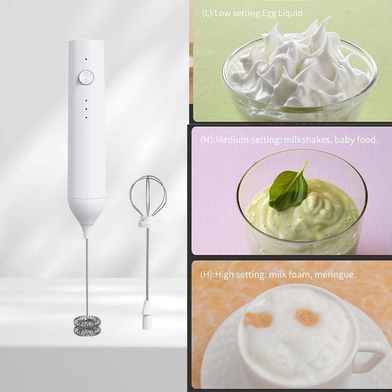White rechargeable handheld frother with stand — photo 5