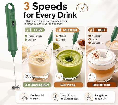 Grass green three speed rechargeable frother — photo 3