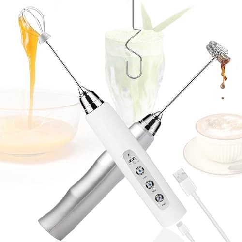 Silver white rechargeable handheld frother