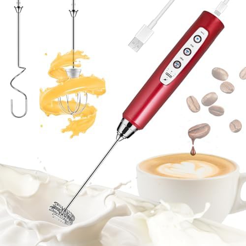 Red rechargeable coffee frother mixer