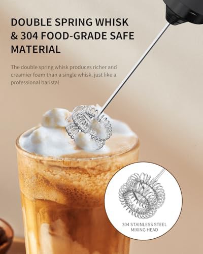 Black handheld milk frother with dual coil whisk — photo 4