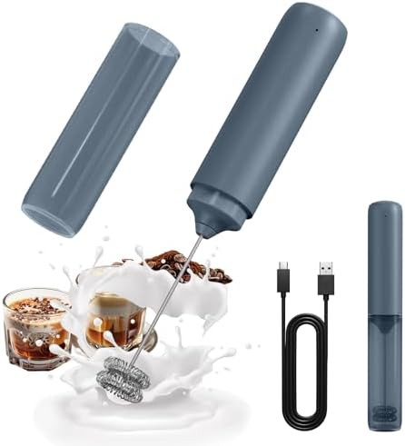Blue rechargeable frother with dual ring whisk
