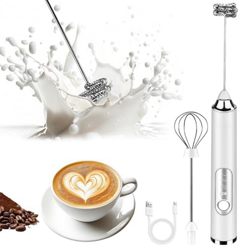 White Rechargeable Handheld Office Frother