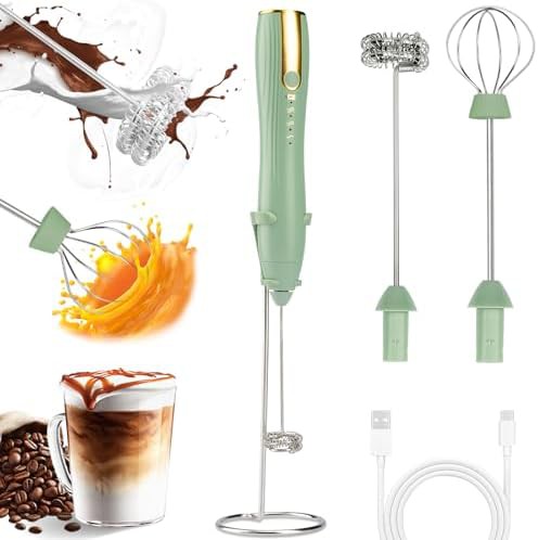 Green milk frother wand with stand