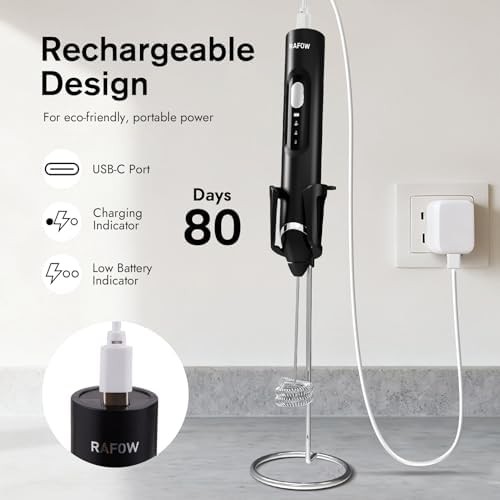 Black rechargeable handheld frother with double whisk — photo 3
