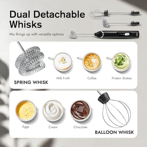 Black rechargeable handheld frother with double whisk — photo 5