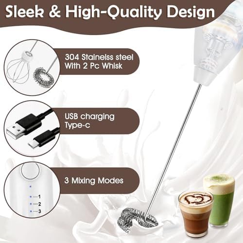 Rechargeable handheld frother with detachable whisks — photo 3