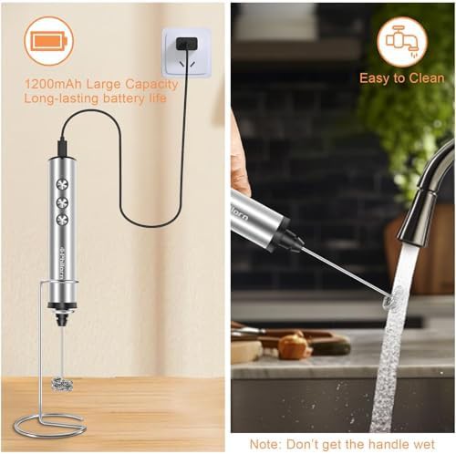Handheld rechargeable stainless steel coffee whisk — photo 3