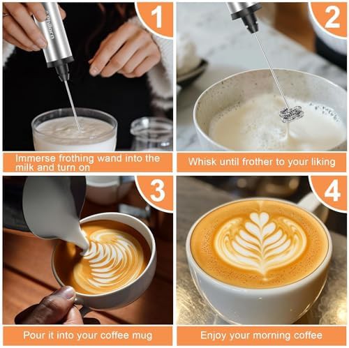 Handheld rechargeable stainless steel coffee whisk — photo 4
