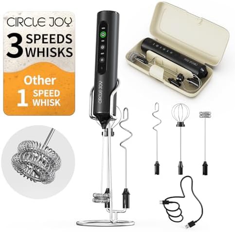 Circle Joy 3-speed rechargeable milk frother with stand in black