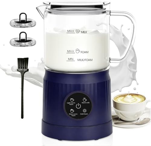 Navy blue ceramic lining milk frother and warmer