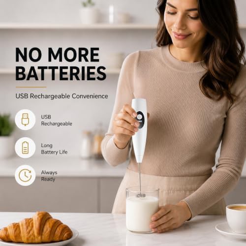 Jinegvi rechargeable handheld milk frother white — photo 5