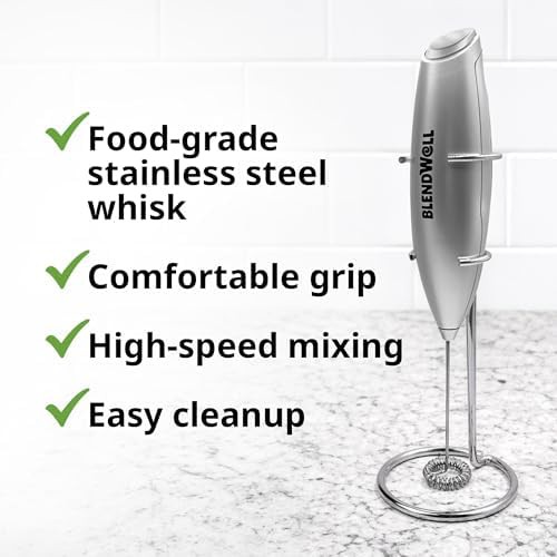 Silver handheld matcha milk frother with stand — photo 4