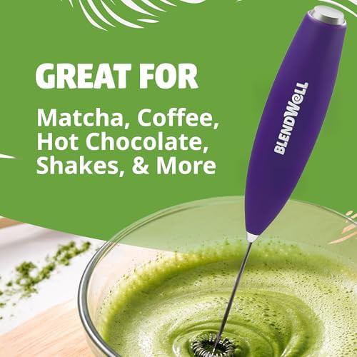 Purple handheld matcha milk frother with stand — photo 3