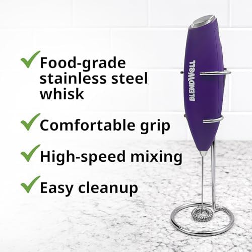 Purple handheld matcha milk frother with stand — photo 4