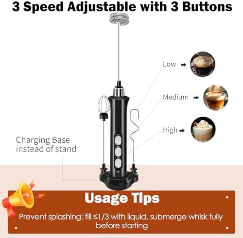 Rechargeable three speed frother with base — photo 3
