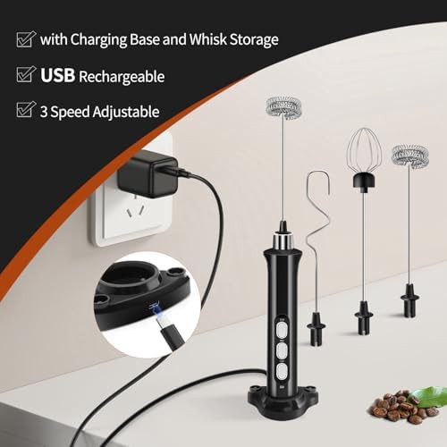 Rechargeable three speed frother with base — photo 4