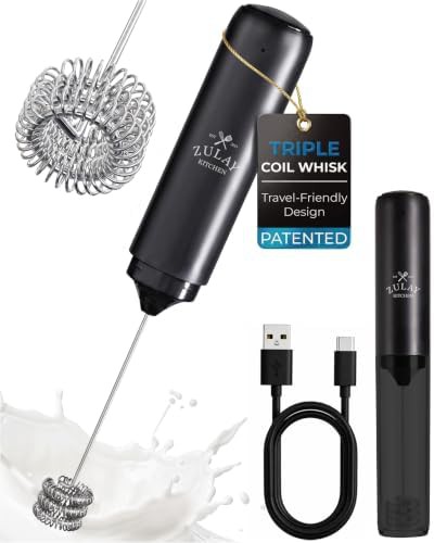 Triple coil rechargeable black handheld frother